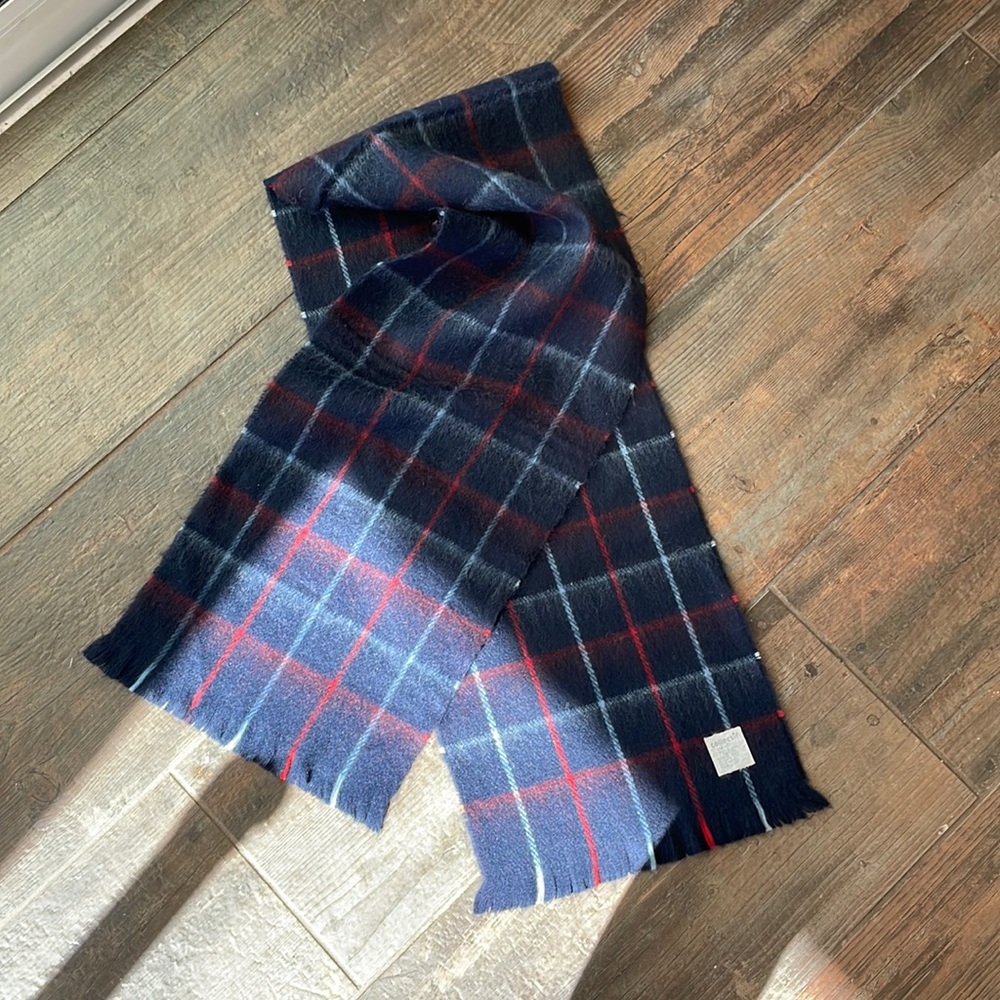 Vintage Blue plaid acrylic collectif Made in Japan scarf
